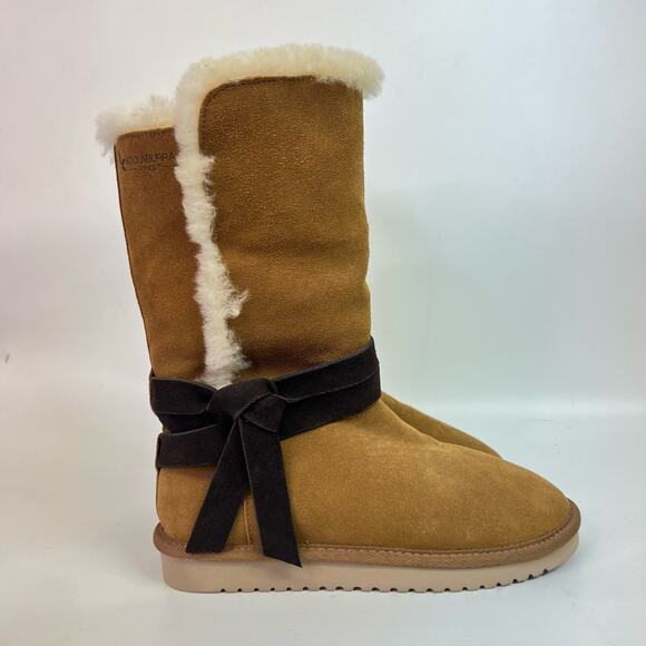 UGG Koolaburra Rozalia Tall Boots Tan Brown Size 8 Fur Lined Brown Bow - Picture 7 of 9